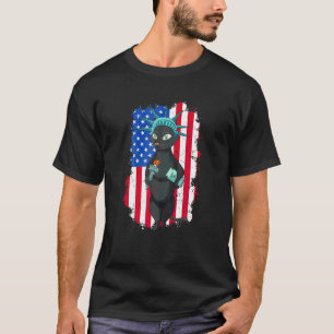 Statue Of Liberty Cat American Flag Happy 4h Of Ju T-Shirt