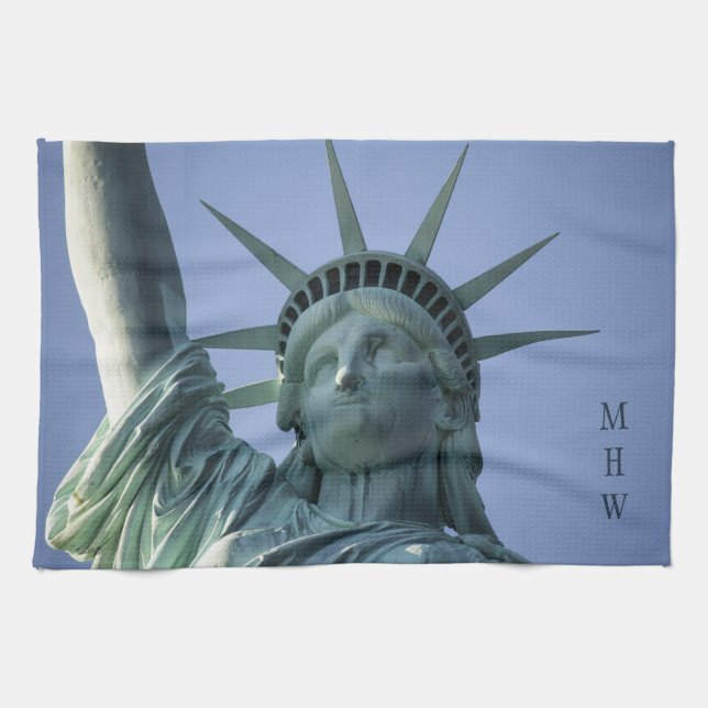 Statue of Liberty custom monogram kitchen towel (Horizontal)