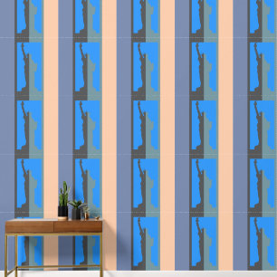 Statue of Liberty Elegant Blue Grey Peach Stripes Wallpaper