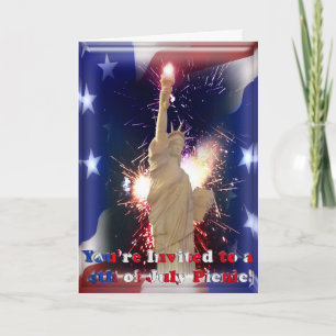 Statue of Liberty, Fireworks & American Flag Invitation