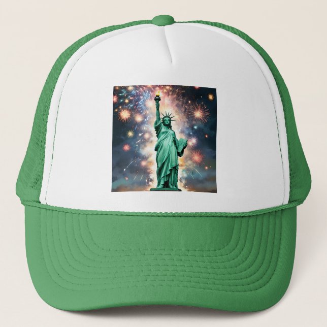 Statue Of Liberty Fireworks Independence Day, Boys Trucker Hat (Front)