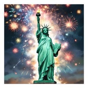 Statue Of Liberty Fireworks Independence Day, Photo Print
