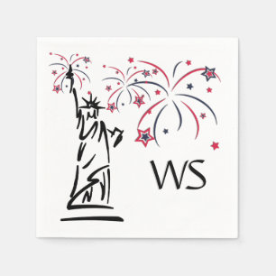 Statue of Liberty Fireworks Monogrammed Napkin