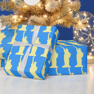 Statue of Liberty Freedom Elegant Blue and Yellow Wrapping Paper