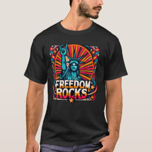 Statue of Liberty Freedom Rocks USA Flag 4th July T-Shirt