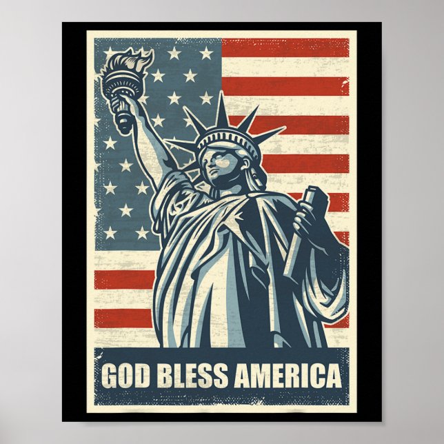 Statue Of Liberty God Bless America 4th Of July Us Poster (Front)