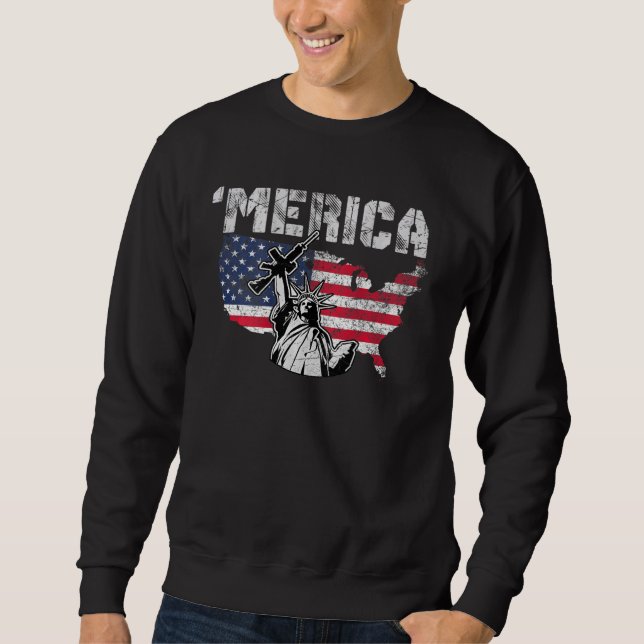 Statue Of Liberty Holding A Gun - Merica Red White Sweatshirt (Front)
