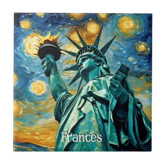 Statue of Liberty Impressionism Ceramic Tile