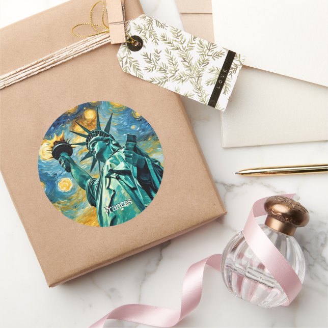 Statue of Liberty Impressionism Classic Round Sticker (Gifting)