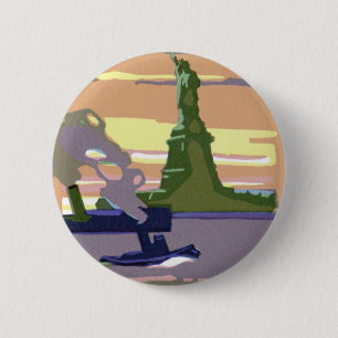Statue of Liberty in New York City, Vintage Travel 6 Cm Round Badge