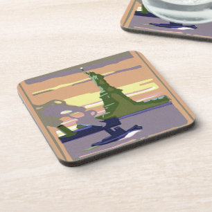 Statue of Liberty in New York City, Vintage Travel Coaster