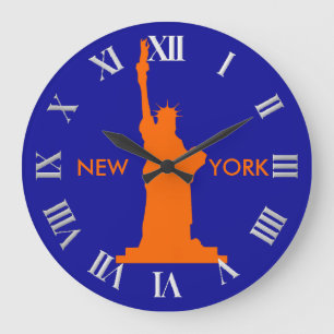 Statue of Liberty in Orange and Blue Cool New York Large Clock