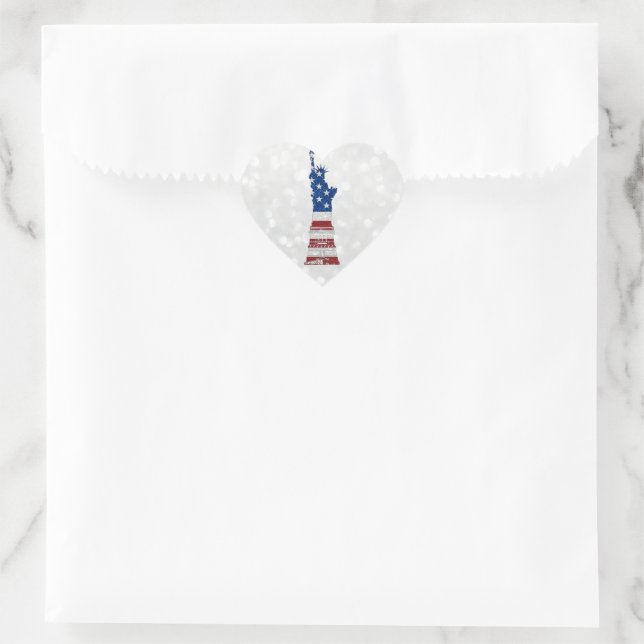 Statue Of Liberty July 4th Glitter Heart Sticker (Bag)