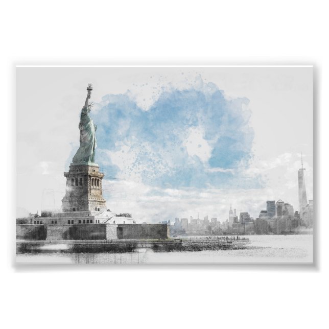Statue of Liberty Manhattan Skyline Photo Print (Front)