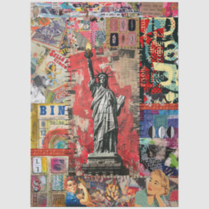Statue of Liberty Mixed Media Collage Art Tissue Paper