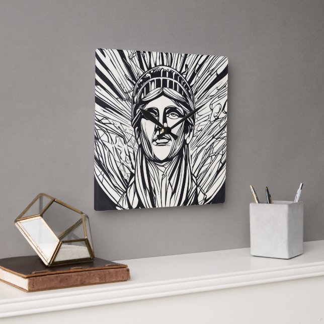 Statue of Liberty Modern Line Art Print Square Wall Clock (Office)