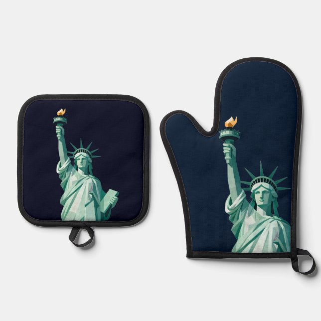  Statue of Liberty Modern Oven Mitt & Pot Holder  Set (Front)