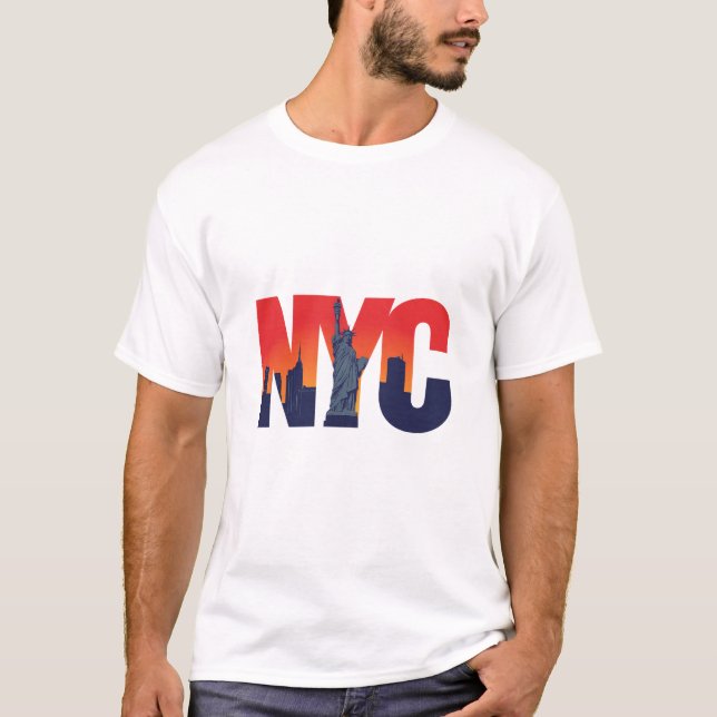 Statue of Liberty New York City Skyline Design T-Shirt (Front)