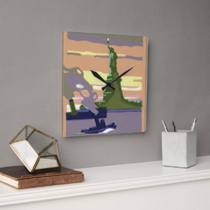 Statue of Liberty, New York City, Vintage Travel Square Wall Clock