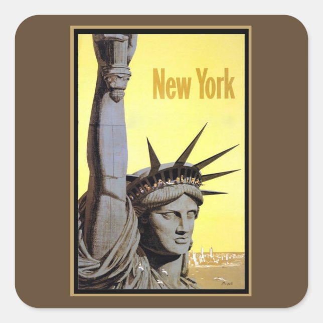 statue of liberty new york travel poster square sticker (Front)