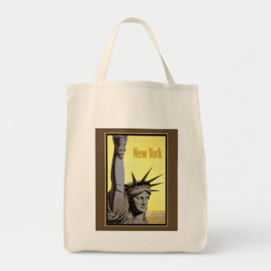 statue of liberty new york vintage travel poster tote bag