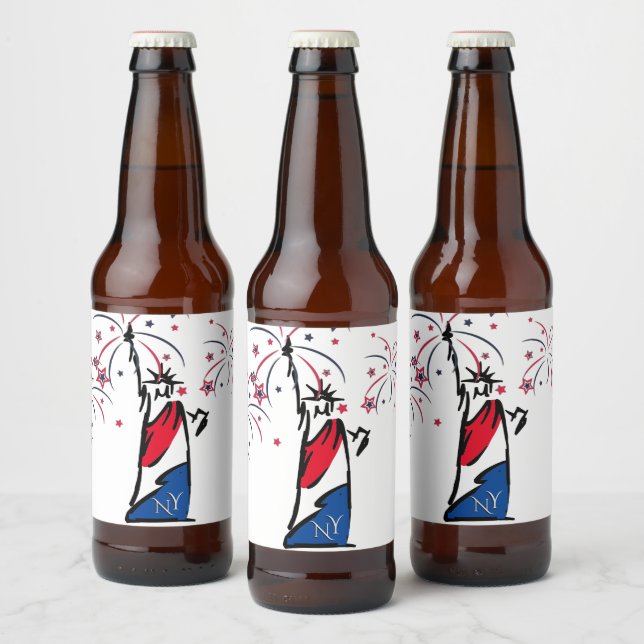 Statue of Liberty NY Red White and Blue Beer Bottle Label (Bottles)