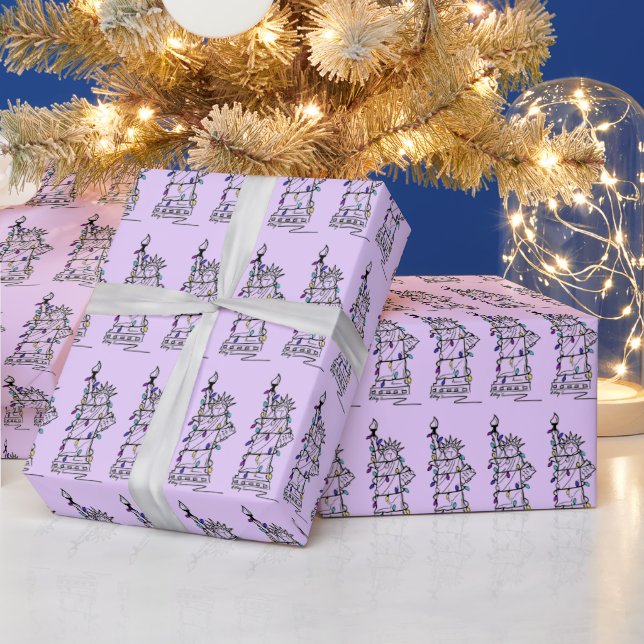 Statue of Liberty NYC Christmas Hanukkah Purple Wrapping Paper (Holidays)