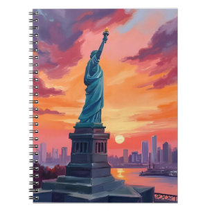 Statue of Liberty NYC Skyline Sunset Watercolor Notebook