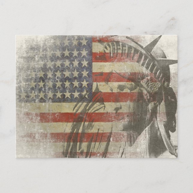 Statue of Liberty on Vintage American Flag Postcard (Front)