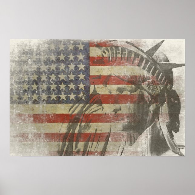 Statue of Liberty on Vintage American Flag Poster (Front)