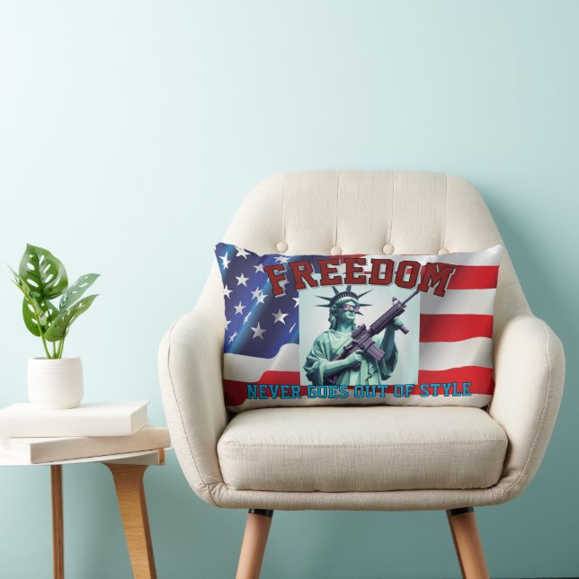 Statue of Liberty Patriotic Sunglasses M4 Rifle  Lumbar Cushion (Chair)