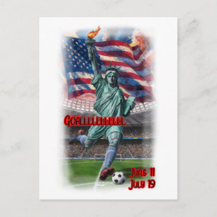 Statue of Liberty playing Soccer on a  Holiday Postcard