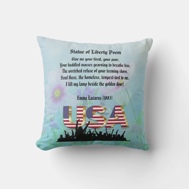 Statue of Liberty Poem, A Nation of Immigrants Cushion (Front)