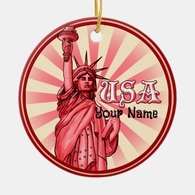 Statue of Liberty Red USA Ceramic Ornament (Front)