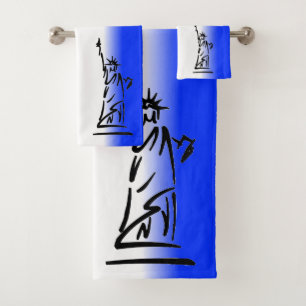 Statue of Liberty Red White Blue Stripe Bath Towel Set