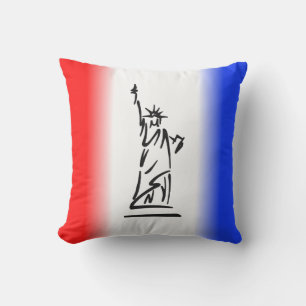 Statue of Liberty Red White Blue Stripe Outdoor Cushion