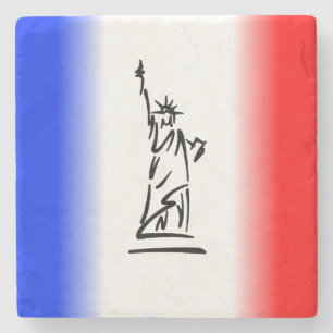 Statue of Liberty Red White Blue Stripe Stone Coaster