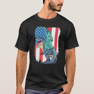 Statue Of Liberty Riding Dinosaur Patriotic Trex 4 T-Shirt
