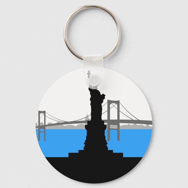 Statue of Liberty Silhouette New York Skyline Key Ring (Front)