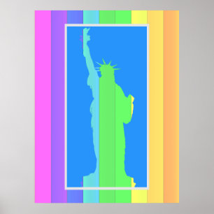 Statue of Liberty Silhouette Rainbow Colour Stripe Poster