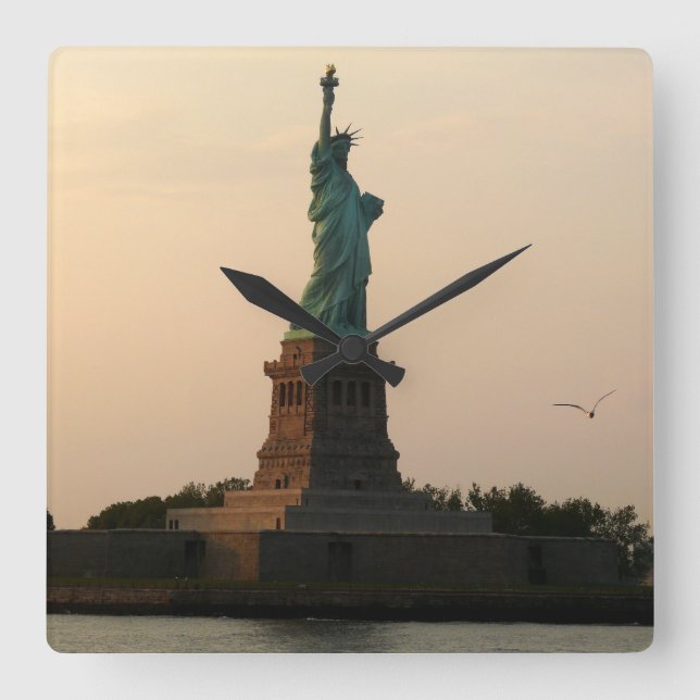 Statue of Liberty-Sundown Square Wall Clock (Front)