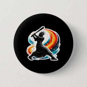 Statue of Liberty Swinging Baseball Bat American 6 Cm Round Badge
