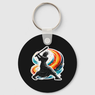 Statue of Liberty Swinging Baseball Bat American Key Ring