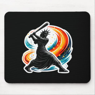Statue of Liberty Swinging Baseball Bat American Mouse Pad