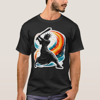 Statue Of Liberty Swinging Baseball Bat American T-Shirt