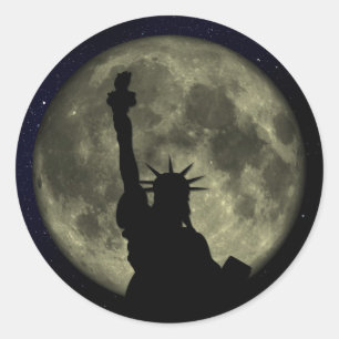 Statue of Liberty, the Moon, Starry Sky Classic Round Sticker
