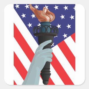 Statue of Liberty Torch with American Flag  Square Sticker
