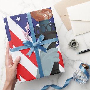 Statue of Liberty Torch with American Flag  Wrapping Paper