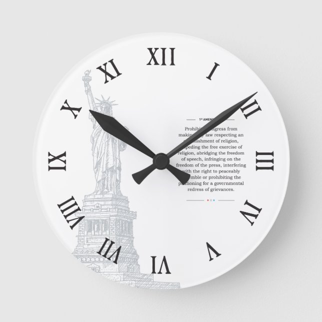 Statue of Liberty USA 1st Amendment Free Speech Round Clock (Front)