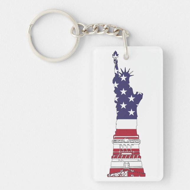Statue of Liberty, USA Flag, Stars & Stripes Key Ring (Front)